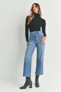 The Patch Pocket Wide Leg Flattering Jeans, 70s Vibes, Denim Jacket With Dress, Blue Denim Pants, Athleisure Tops, Plus Size Romper, Denim Trends, Cargo Pocket, Vintage Tee