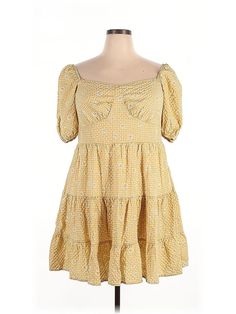 Shein Casual Dress Size: 3X Yellow Dresses - used. 65% POLYESTER, 35% RAYON, Mini, Square, Short, Short Sleeve | Shein Casual Dress: Yellow Dresses - Size 3X Yellow Dress Casual, Short Yellow Dress, Yellow Casual Dress, Yellow Dresses, Dress Yellow, Yellow Dress, Casual Dresses For Women, Casual Dress, Casual Dresses