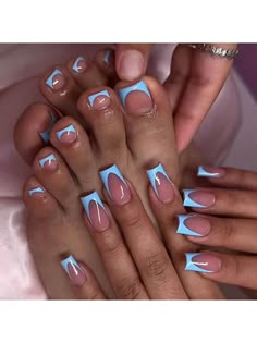 Blue and White  Collar   Colorblock,Graphic Color Nails Embellished   Nail,Hand & Foot Care Blue Nails And Toes, Blue Acrylic Toes, Blue French Tip Toes, Nails Kit, Girly Acrylic, Acrylic Toe Nails, Polish Nails, Perfect Manicure, Blue Acrylic Nails