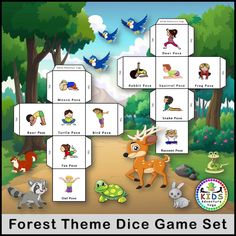 forest theme dice game set with animals, birds and other things to play in it