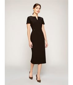 Preston & York Blake Notch V-Neck Midi Length Sheath Dress | Dillard's Classic V-neck Career Dresses, Short Sleeve Dress With Fitted Waist For Work, Fitted V-neck Midi Dress For Career, Formal Midi Dress With Fitted Waist And Short Sleeves, Elegant V-neck Short Sleeve Workwear Dress, Classic Short Sleeve Midi Dress For Work, Elegant Short Sleeve V-neck Dress For Work, Fitted V-neck Dress With Short Sleeves For Office, Fitted Sheath V-neck Workwear Dress