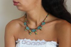 Indian boho bib necklace ethnic with hangings multi straps | Etsy Bohemian Beaded Choker Necklace, Bohemian Necklaces For Jewelry Making, Bohemian Beaded Pendant Necklaces For Festivals, Bohemian Boho Choker Necklace, Bohemian Boho Collar Choker Necklace, Bohemian Choker Necklace With Boho Collar, Bohemian Fair Trade Beaded Necklaces For Festival, Handmade Bohemian Beaded Pendant Necklaces, Bohemian Handmade Beaded Pendant Necklaces