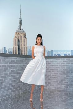 Pleated Dress Outfit Classy, Pleated Dress Outfit, Pleated Dresses Outfit, Organza Midi Dress, White Pleated Dress, Big Bow Dress, Costume Making, Classy Wedding Dress, Mean Blvd