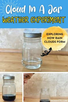 the instructions for how to make a cloud in a jar water experiment is shown here