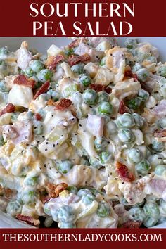 a white bowl filled with pasta salad on top of a green and white checkered table cloth