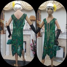 Please, check the measurements below:  Length:45"/115 cm Bust:40"/102 cm Waist:36"/92 cm Hips: 42"/107 cm Any display/ items are not included in this transaction Fitted Green Flapper Dress For Party, Fitted Flapper Dress For Spring Costume Party, Spring Flapper Dress For Costume Party, Vintage Embellished Green Dresses, Vintage Green Embellished Dress, Gatsby Style Fitted Costume Dress, Fitted Gatsby Style Costume Dress, Beaded Flapper Dress, Dropwaist Dress