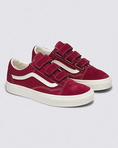 Old Skool V Suede Canvas Shoe Velcro Vans Outfit, Old Skool Vans Outfit, Must Have Shoes For Women, Dark Red Shoes, Shoes For Christmas, Cute Trendy Shoes, Vans Authentic Shoes, Cute Vans, Old Skool Vans