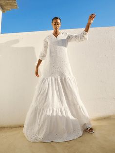 Introducing our Penda Dress in Banel Blanc, a stunning addition to our collection crafted from 100% cotton lace. Fully lined with elasticized long sleeves, this maxi dress exudes elegance and comfort, making it the perfect choice for your spring wardrobe. New Maxi Dress Fully lined 100% cotton Elasticized long sleeves SIZINGSizes XS to 3XLCAREMachine wash cold with similar colors. Hang dry. Long Sleeve Cotton Dress With Broderie Anglaise, Cotton Broderie Anglaise Maxi Dress, Broderie Anglaise Long Sleeve Day Dress, Elegant Long Sleeve Dress With Cutwork Hem, Cotton Long Sleeve Dresses With Cutwork Hem, Spring Broderie Anglaise Cotton Lace Dress, White Long Sleeve Dress With Cutwork Hem, White Long Sleeve Dress With Broderie Anglaise, Elegant Broderie Anglaise Cotton Lace Dress