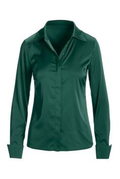 Our silky charmeuse blouse enhances the look of any outfit with its soft sheen and elegant tailoring. This versatile button-up shirt pairs flawlessly with everything from topping denim jeans to a layering essential under blazers, while offering luxurious comfort and ease. | Boston Proper - Deep Emerald Green - Sophia Button-Up Charmeuse Blouse - 2 Classic Satin Tops For Fall, Classic Satin Top For Office, Chic Satin Tops For Office Wear, Classic Satin Button-up Tops, Winter Chic, Boston Proper, Autumn Winter Fashion, Emerald Green, Button Up Shirts