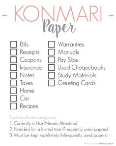 a printable konmari paper list with instructions