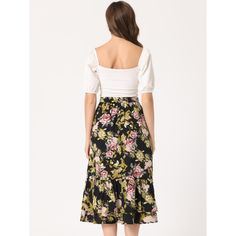 Featuring pretty ditsy floral prints, this midi skirt is a summer option that can be worn with just about anything. Channel elegant style in this midi skirt which is beautifully printed with a blossom pattern for a versatile look. It is made of lightweight fabric, adding definition to the free-flowing design. Falling to a waterfall midi hem, it sits high on the waist with a discreet side zip fastening. Summer days call for effortlessly feminine styles like skirts. Midi Floral Print Skirt For Brunch, Summer Floral Print Midi Bottoms, Floral Print Midi Skirt For Day Out, Ruffled Skirt For Summer Garden Parties, Summer Ruffle Skirt For Garden Parties, Knee-length Floral Print Skirt For Garden Party, Knee-length Floral Print Summer Bottoms, Flowy Ruffled Midi Length Skirt, Floral Print Chiffon Skirt