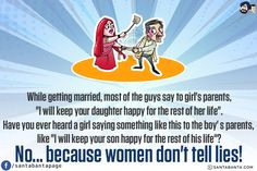 a woman and man holding a spatula in their hands with the caption, while being married, most of the guys say to girls