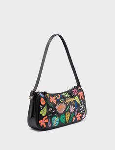 Embrace vibrant elegance with the Lucas Hobo Handbag, featuring colorful floral embroidery and whimsical details. This stylish and functional bag adds a pop of personality to any outfit, making it the perfect accessory for expressing your unique style. Enjoy the blend of practicality and artistic flair. Embroidered Leather Bag, Leather Monogram, Compact Bag, Hobo Handbag, Black Handbag, Embroidered Leather, Mini Handbag, Edgy Style, Birthday List