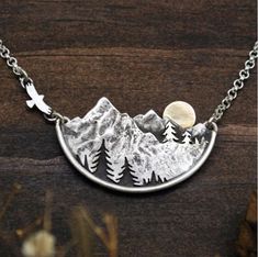 Adventure Awaits Mountain Landscape Silver Necklace on Storenvy Wanderlust Jewelry, Mountain Jewelry, Mountain Necklace, Nature Necklace, Gold Sun, Mens Jewelry Necklace, Wedding Party Jewelry, Vintage Mode, Jewelry Party