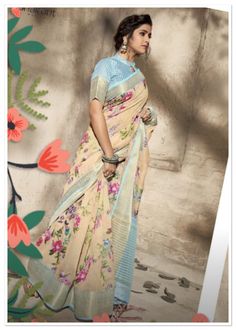 Fantastic silk saree with cotton slub in floral print and lovely Light blue and gold border comes with unstitched blouse piece Sky Blue Saree, Online Shopping Sarees, Floral Saree, Net Saree, Blue Saree, Art Silk Sarees, Gold Border, Readymade Blouse, Digital Print Fabric