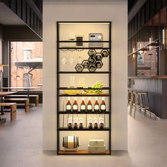 a wine rack in the middle of a room