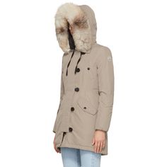 Moncler - Taupe Down & Fur Arehdel Coat Outdoor Shearling Outerwear With Faux Fur Lining, Luxury Mink-colored Outerwear For Cold Weather, Luxury Mink Outerwear For Cold Weather, Shearling Outerwear In Mink For Cold Weather, Sheepskin Mink-colored Outerwear For Cold Weather, Sheepskin Outerwear In Mink Color For Cold Weather, Luxury Parka With Faux Fur Trim, Luxury Parka With Faux Fur Lining For Winter, Luxury Fall Parka With Faux Fur Lining