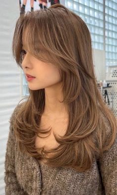 40 Stylish Haircuts with Curtain Bangs to Inspire You Butterfly Haircut Front And Back, Butterfly Haircut From The Back, Korean Butterfly Haircut, Airy Haircut, Korean Layered Haircut, Butterfly Haircut With Curtain Bangs, Korean Haircut Long, Airy Bangs, Popular Hair Colors