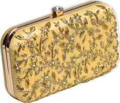 Yellow Clutch, Zardozi Work, Embroidered Clutch, Metal Straps, Evening Clutch, Pearl Size, Raw Silk, Stain Remover, Metal Chain