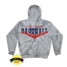 Colortone tie dye hoodie with the USA Prime Baseball design Collegiate Team-colored Hoodie With Letter Print, Game Day Cotton Hoodie, Pre-shrunk, Game Day Cotton Hoodie Pre-shrunk, School Spirit Hoodie With Letter Print For Sports Events, Customizable Cotton Team Spirit Hoodie, Customizable Team Spirit Cotton Hoodie, Team-colored Pre-shrunk Hoodie For Game Day, Collegiate Team-colored Sweatshirt For Baseball Season, Game Day Team Spirit Hoodie