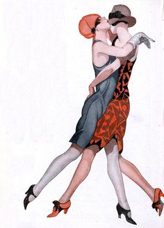 two people are hugging each other while wearing hats and dress clothes with high heeled shoes