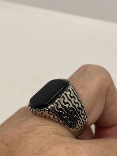 Cool Vintage Rock and Roll star men's ring Nice heavy ring, Silver STAINLESS STEEL Unused stock Set with black onyx I have a size 8-12 ONLY. All jewelry is shipped in a nice gift box. Check out our over a THOUSAND great reviews Engraving is $4 per letter and is not always perfect depending on the piece. It can take a few days if the jeweler is busy. This is payable to Paypal Judithsltd@gmail.comPlease check out our THOUSANDS of customer reviews Engraving is $4 per letter and is not always perfec Onyx Ring Men, Man Jewelry, Mens Stainless Steel Rings, Silver Rings Simple, Mens Gold Jewelry, Real Turquoise, Ring Men, Vintage Gothic, Vintage Rock