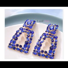 - Brand New - Trendy - Crystal - Statement - Diamond Colbolt Blue Earrings, Popular Earrings, Gem Earrings, Crystal Drop Earrings, Crystal Drop, Geometric Earrings, Women Trends, Shape Patterns, Earrings For Women