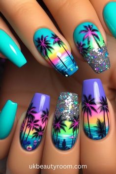 Simple Summer Nail Designs Short Nails, 2024 Summer Nail Ideas, White Nail Designs Summer, Summer Nail Art 2024, Summer Nail 2024, Popsicle Nails, Beach Nail Ideas, Neon Ideas, Tropical Nail Designs