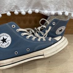 Dusty Blue Converse, Different Color Converse, Thrifted Shoes, Cool Converse, Color Converse, Colored Shoes, Blue Converse, Shoes Converse, Shoe Inspo