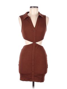 Shein Casual Dress Size: Medium Brown Dresses - used. 64% Polyester, 29% Viscose, 7% Elastane, Keyhole, Short, Sleeveless | Shein Casual Dress: Brown Dresses - Used - Size Medium Cheap Brown Dress With Button Closure, Brown Dresses, Brown Dress, Medium Brown, Second Hand Clothes, Do Good, Casual Dresses For Women, Clean Out, Thrift Store