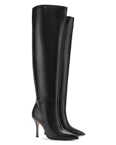 Elegant Heeled Boots With 4-inch Heel For Night Out, Classic Pointed Toe Boots With 4-inch Heel, Formal Almond Toe Heeled Boots With 4-inch Heel, Evening Heeled Boots With Pointed Toe, Tall High Heel Boots For Evening, Tall Heeled Boots With Pointed Toe For Formal Occasions, Elegant 4-inch Heel Workwear Boots, Formal High Shaft Heeled Boots With Sculpted Heel, Sleek Heeled Boots With 4-inch Heel For Formal Occasions