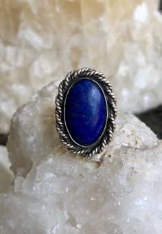 Sterling Silver Blue Lapis Lazuli Native American Vintage Ring Classic Blue Lapis Lazuli Rings, Oval Nickel-free Blue Turquoise Ring, Bohemian Blue Ring With Large Stone, Adjustable Blue Sapphire Open Ring, Handmade Blue Sapphire Open Ring, Blue Lapis Lazuli Rings With Gemstone, Blue Lapis Lazuli Gemstone Rings, Adjustable Blue Rings With Large Stone, Adjustable Blue Sterling Silver Crystal Ring