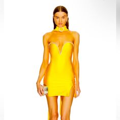 Khanums Strapless Sash Mini Dress In Sunshine Yellow New With Defect! There Are Pulls Throughout The Dress On The Front And Back! Stunning Color Elegant Yellow Backless Mini Dress, Yellow Halter Neck Mini Dress For Evening, Glamorous Yellow Mini Dress, Yellow Halter Neck Mini Dress For Party, Yellow Backless Club Dress, Glamorous Yellow Mini-length Dresses, Glamorous Yellow Sleeveless Mini Dress, Glamorous Yellow Fitted Mini Dress, Yellow Fitted Mini Dress For Club