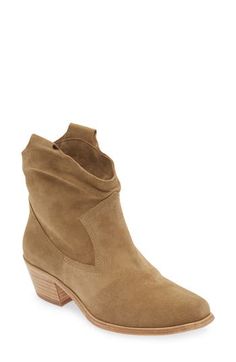 Decorative seams and a curved topline add Western-inspired elements to a stylish boot balanced by a square toe and stacked block heel. 1 1/4" heel Leather upper, lining and sole Made in Spain Suede Boots With Stacked Heel And Square Toe, Chic Snip Toe Boots With Suede Lining, Fitted Suede Boots With Stacked Heel, Suede Square Toe Boots With Reinforced Heel, Suede Boots With Reinforced Heel And Square Toe, Suede Boots With Sculpted Heel And Square Toe, Chic Square Toe Boots With Suede Lining, Casual Calf Leather Boots With Square Toe, Casual Square Toe Calf Leather Boots