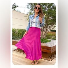 On Trend Long Midi Skirt Hot Pink Brand New With Tags Casual Pink Maxi Skirt For Brunch, Casual Pink Pleated Flowy Skirt, Casual Pink Pleated Maxi Skirt, Long Midi Skirt, Long Midi, Pink Brand, Skirt Fashion, Hot Pink, Midi Skirt