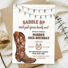 Western Rodeo Cowboy Boots Birthday Invitation Western Party Invitations, Country Night, Western Party, Western Parties, Rodeo Cowboy, Western Rodeo, 30th Birthday, 2nd Birthday, Invitation Zazzle