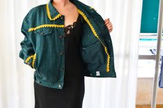 green Denim Jacket, Custom jacket, Vintage Jacket, Light Denim Jacket, Goblet Jacket, Boutique Jacket, Unique Jacket, green Jacket, Applique Bamboo Hats, Green Denim Jacket, Light Denim Jacket, Braided Bag, Unique Jackets, Wooden Candle Sticks, Eco Friendly Bags, Custom Jacket, Eco Bag