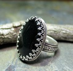 Black Onyx & Sterling Silver ring Lavender Cottage, Obsidian Ring, Midnight Garden, Gem Ring, Black Onyx Ring, Sterling Silver Filigree, Onyx Ring, Boho Rings, Full Time