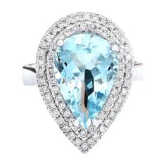 5.30 Carat Natural Aquamarine 14K Solid White Gold Diamond Ring - Fashion Strada White Gold Diamond Earrings, Yellow Gold Diamond Ring, Rose Gold Diamond Ring, Blue Sapphire Diamond, Gold Diamond Ring, Gold Diamond Earrings, White Gold Diamond Rings, Aquamarine Stone, White Gold Earrings