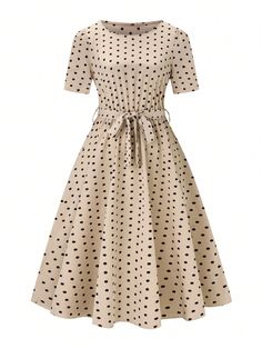 Women's Daily Wear Simple Polka Dot Print Round Neck Short Sleeve Dress Multicolor Casual  Short Sleeve Woven Fabric Geometric,Polka Dot,All Over Print A Line Non-Stretch  Women Clothing, size features are:Bust: ,Length: ,Sleeve Length: Simple Dress Styles, Everyday Fashion Outfits, Simple Dress, Character Inspo, Short Sleeve Dress, Polka Dot Print, Womens Midi Dresses, Dress Styles, Dot Print