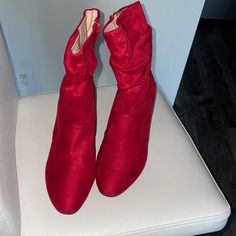 Brand New Never Worn Red Ankle Boots! Get An Early Start On Your Fall And Winter Footwear! Red Mid-calf Boots With Round Toe For Winter, Casual Red Heeled Boots For Fall, Casual Red Mid-calf Boots For Fall, Red High Heel Booties For Winter, Red High Heel Winter Booties, Red Ankle Boot Heels For Fall, Red Round Toe Mid-calf Boots For Fall, Trendy Red Closed Toe Boots, Red High Ankle Mid-calf Boots For Winter