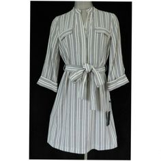 Tommy Hilfiger Women's Striped Belted Shirtdress Front Button Closures Matching Belt Ties At Waist Unlined 96% Polyester, 4% Elastane 8 - Armpit To Armpit 19"; Length 36" From Center Back To Hem 10 - Armpit To Armpit 20"; Length 36.5" From Center Back To Hem 12 - Armpit To Armpit 21"; Length 37" From Center Back To Hem Elegant Spring Shirt Dress With Roll-up Sleeves, Tommy Hilfiger Summer Beach Dress, Spring Button-up Shift Shirt Dress, Spring Knee-length Dress With Roll-up Sleeves, Spring Daywear Shift Shirt Dress, Shift Shirt Dress For Spring Daywear, Spring Shift Shirt Dress For Daywear, Spring Collared Dress With Roll-up Sleeves, Fitted Summer Dress With Roll-up Sleeves