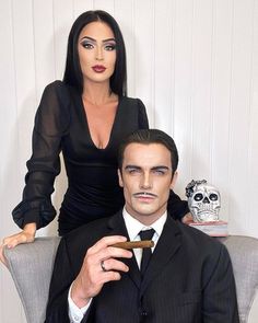 Mortisha And Gomez Costume, Mortisha And Gomez Halloween Costume, Morticia And Wednesday Costumes, Mortician Adams Costume, Mortician And Gomez Costume, Morticia And Gomez Addams Costume Couples, Adam’s Family Morticia, Gomez Addams Makeup, Adam’s Family Couple Costume Diy