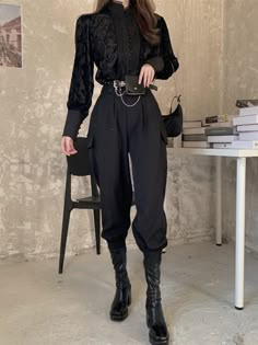 Size：Blouse One size: Shoulder widthï¼?7CM：Bust: 95CM: Sleeve-Length: 60CM: Length: 58CM Size：Pants S: Waist: 64cm(25.25"): Hip: 92cm(36.25"): Pants length:90cm(35.5") M: Waist: 68cm(26.75"): Hip: 96cm(37.75"): Pants length: 91cm(35.75") L: Waist: 72cm(28.25"): Hip: 100cm(39.5"): Pants length: 92cm(36.25") (Size Chart) ''= InchModels and measurement in a different way, goods size may be 1-3 cm error, belongs to the normal phenomenon Style Office Lady Material Polyester Fabric Type Polyester Cott Back To College Outfits, 00s Mode, Vestiti Edgy, College Outfit, Chique Outfits, Puff Sleeve Shirt, Mode Chic, Mode Ootd, Pants Suit