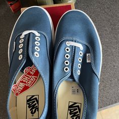 Up For Sale Is A Pair Of Brand New Vans Authentic Sneakers In Navy Blue (Style Code #Vn000ee3nvy). These Shoes Are Brand New In Box And 100% Authentic. Item Will Be Shipped In An Outer Box To Protect The Shoes And Shoe Box Via Usps Priority Mail Or Ups Ground. These Were Shipped To Me By Mistake. Smoke Free Home Blue Canvas Sneakers With Laces, Blue Sports Canvas Shoes With Rubber Sole, Blue Canvas Sneakers With Cushioned Footbed, Blue Canvas Sneakers, Casual Vans Canvas Shoes With Cushioned Footbed, Casual Blue Vans Canvas Shoes, Casual Navy Slip-on Sneakers, Casual Blue Slip-on Sneakers, Blue Sporty Canvas Shoes With Cushioned Footbed