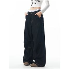 High Waist Black High Streetwear Casual Wide Leg Jeans Basic Baggy Ret – xinnzy Hip Hop Style Baggy Wide Leg Bottoms, Urban Style Baggy Wide Leg Bottoms, Baggy Winter Streetwear Bottoms, Baggy Wide Leg Bottoms For Streetwear, Baggy Solid Cargo Pants, Baggy Solid Color Cargo Pants, Hip Hop Wide Leg Baggy Pants, Hip Hop Style Baggy Wide Leg Pants, Baggy Full-length Hip Hop Pants