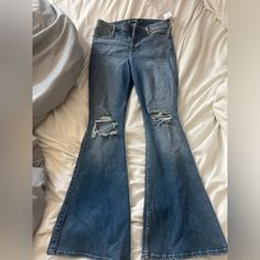 Distressed, Stretchy And Comfy! Just Didn’t Mean To Get Short Fur Purse, Jeans Hollister, Vintage Flare, Hollister Jeans, Flare Jeans, Hollister, Wide Leg, Color Blue, High Rise