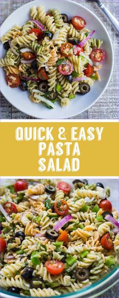 pasta salad with olives, tomatoes and other vegetables