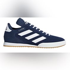 These Adidas Men’s Coppa Super Collegiate, Navy Gum Sneakers Are In Very Good Condition! * Size 10.5 * Model Number Cq1946 * Series: Coppa * Nickname: Collegiate, Navy Gum * Upper Material: Leather * Soul Material: Rubber Sole * Color: Blue/White Adidas Navy Sneakers With Rubber Sole, Adidas Navy Lace-up Sneakers, Navy Adidas Lace-up Sneakers, Navy Lace-up Adidas Sneakers, Navy Sports Sneakers With Gum Sole, Sporty Navy Adidas Sneakers, Adidas Navy Sneakers For Sports, Navy Skate Shoes With Rubber Sole For Sports, Navy Sporty Skate Shoes With Rubber Sole