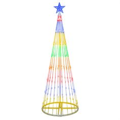 a multicolored christmas tree with stars on it's top is shown in front of a white background